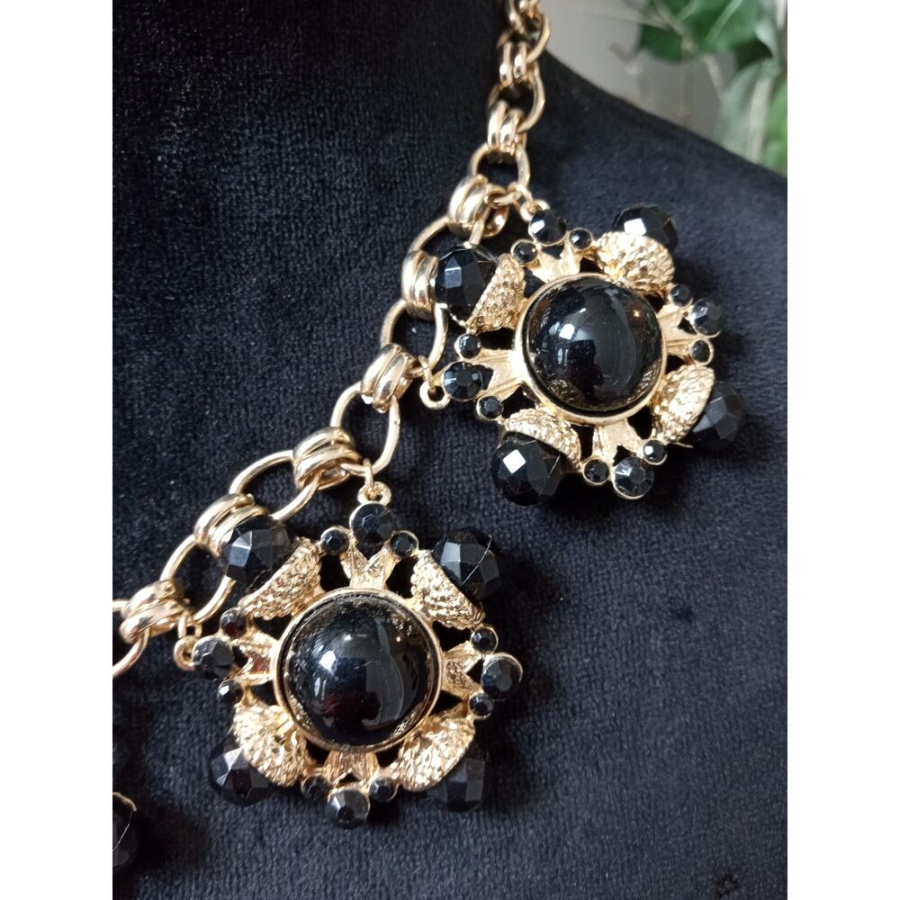 Vintage Gold Tone Floral Statement Bib Necklace Chunky Glam Wedding - Picture 3 of 5